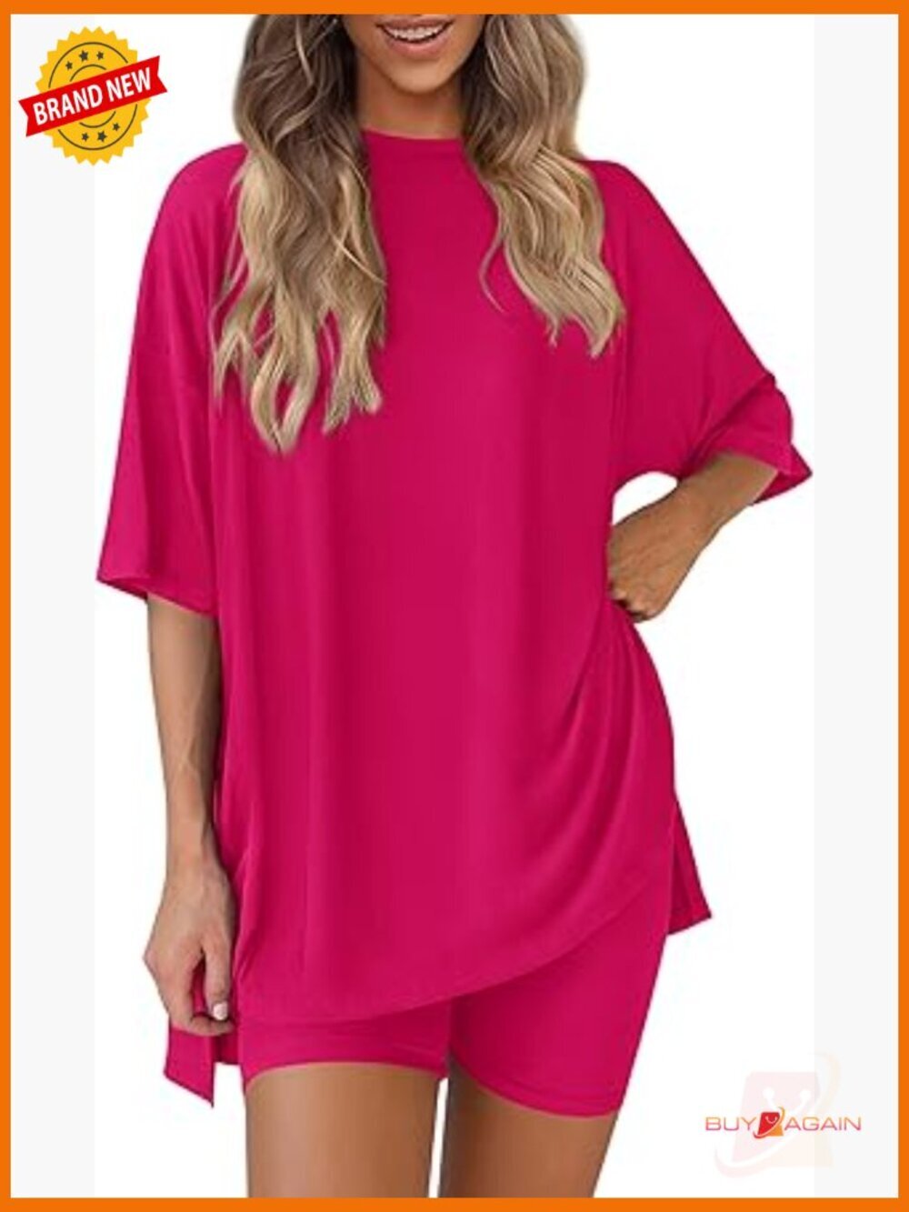 2 Pc Lounge Set Oversized Tee & Biker Shorts Matching Travel Outfit